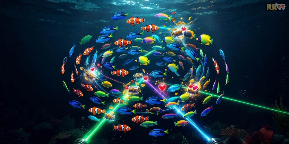Ảnh chụp màn hình game bắn cá RR99 HD với hiệu ứng bắn súng sống động và cá đa dạng