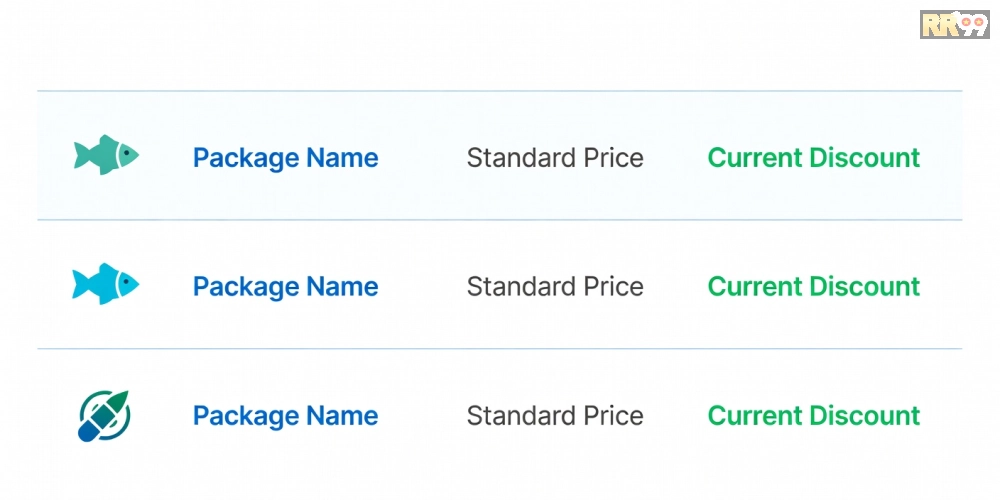 Hình ảnh bảng giá chi tiết các gói tải game bắn cá RR99 với ưu đãi hấp dẫn năm 2025