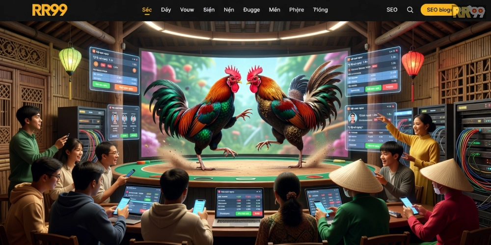 Minh họa khái niệm đá gà chọi rr99 với hình ảnh trường gà hiện đại