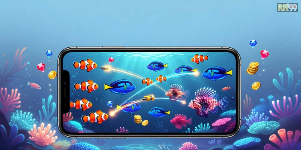 Minh họa giao diện tải game bắn cá online RR99 với đồ họa sống động và tính năng nổi bật