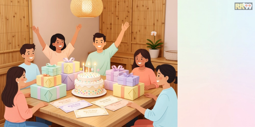 Hình ảnh quà tặng sinh nhật đặc biệt từ chương trình tri ân rr99 với bánh kem và voucher hấp dẫn